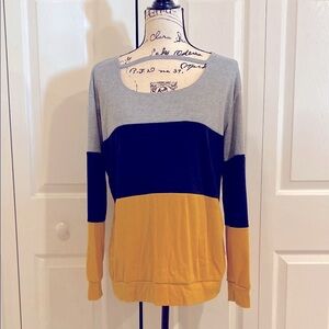 Trendy Colorblock Sweater in Gray, Navy, and Yellow